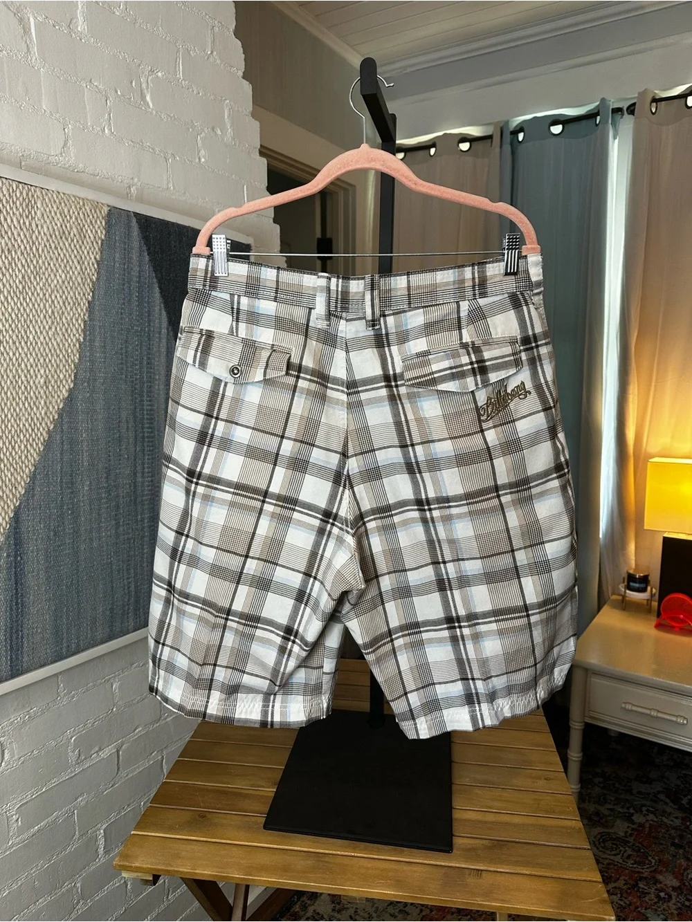 Billabong Tan Brown and Blue Plaid Shorts